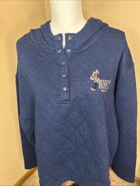 Unbranded Navy Quilted Hooded Sweatshirt with Snap Placket